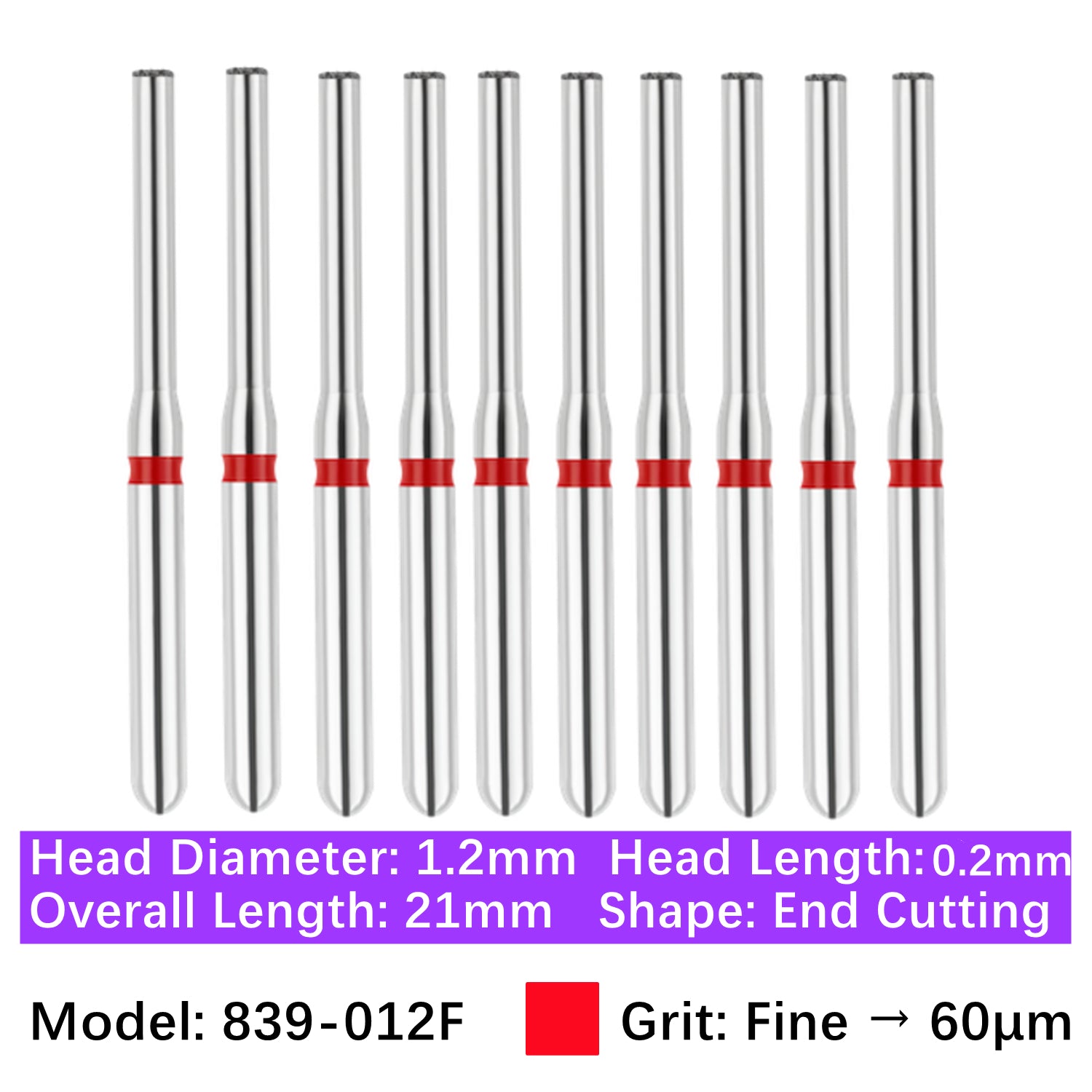 Vakker® End Cutting Diamond Burs 10/pk 839-012F Fine Grit