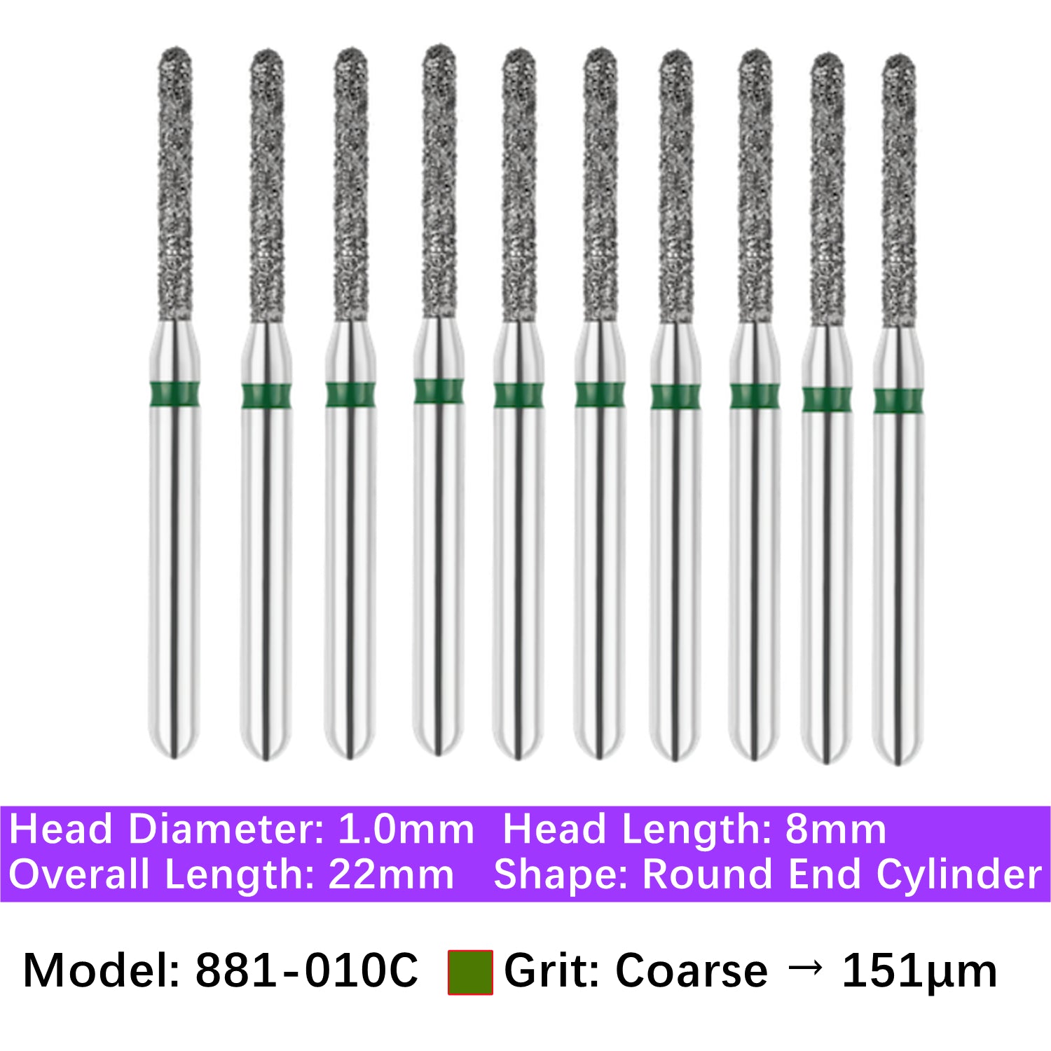 Vakker® Diamond Burs Round End Cylinder Diamond Burs 10/pk