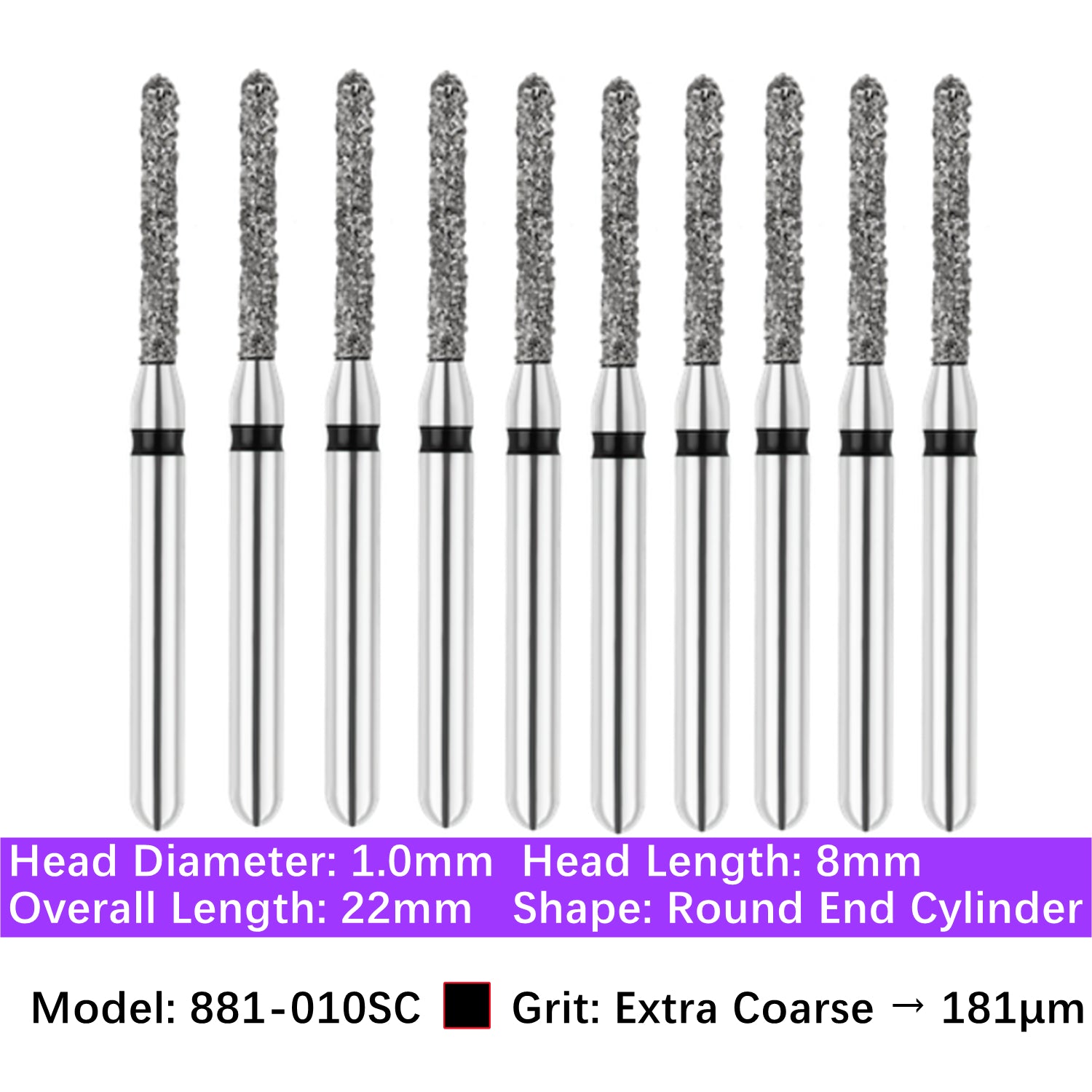 Vakker® Diamond Burs Round End Cylinder Diamond Burs 10/pk