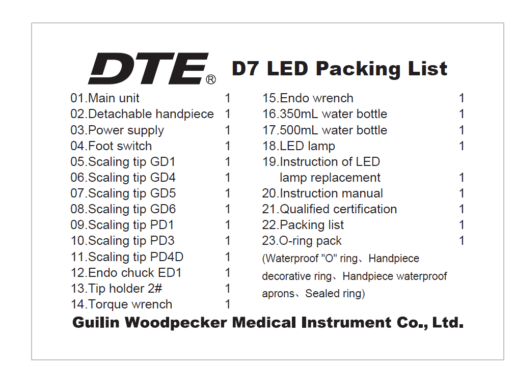 Woodpecker DTE D7 LED Ultrasonic Piezo Scaler--Scaling, Perio, Endo