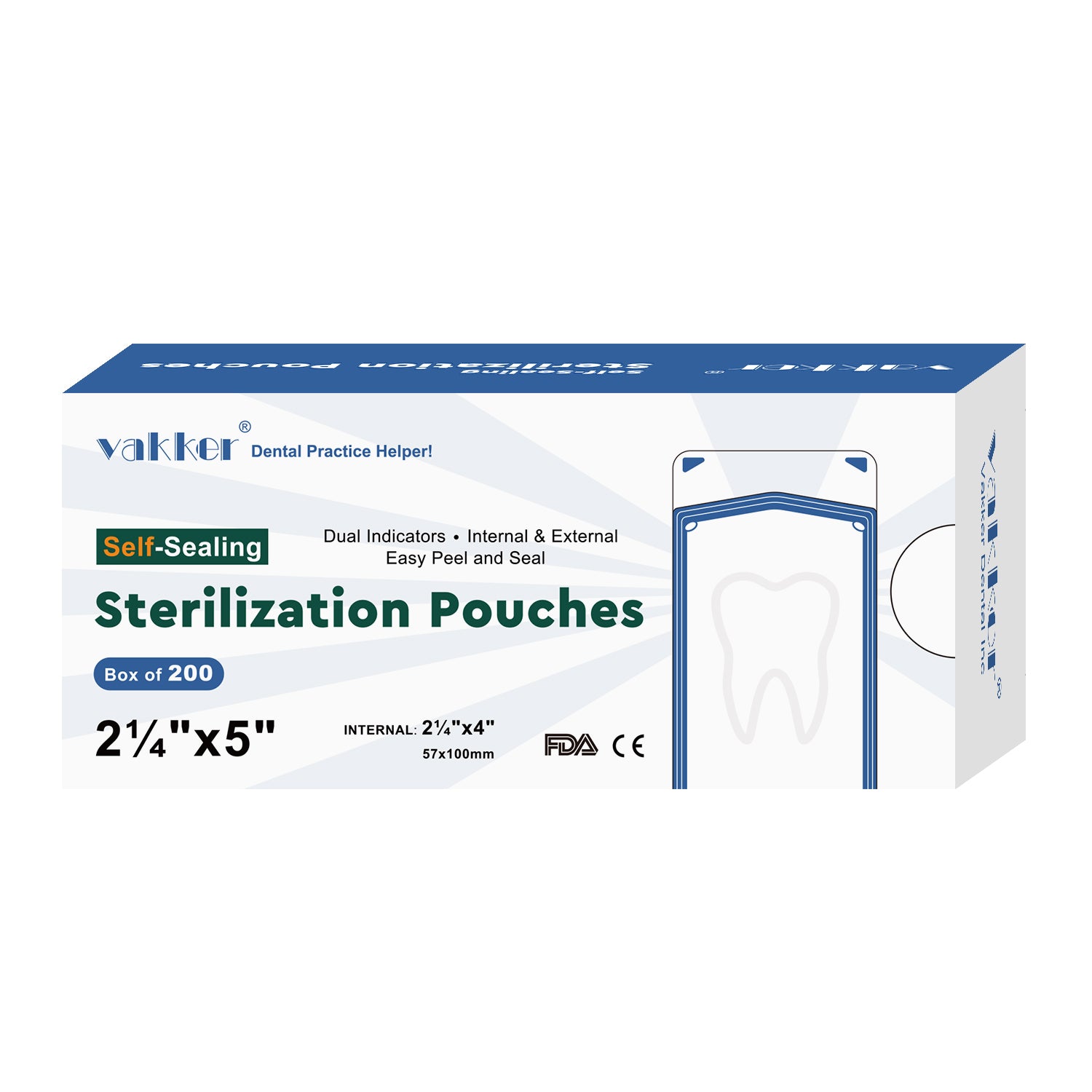 Vakker® Seal-Sealing Sterilization Pouches 200pc/box