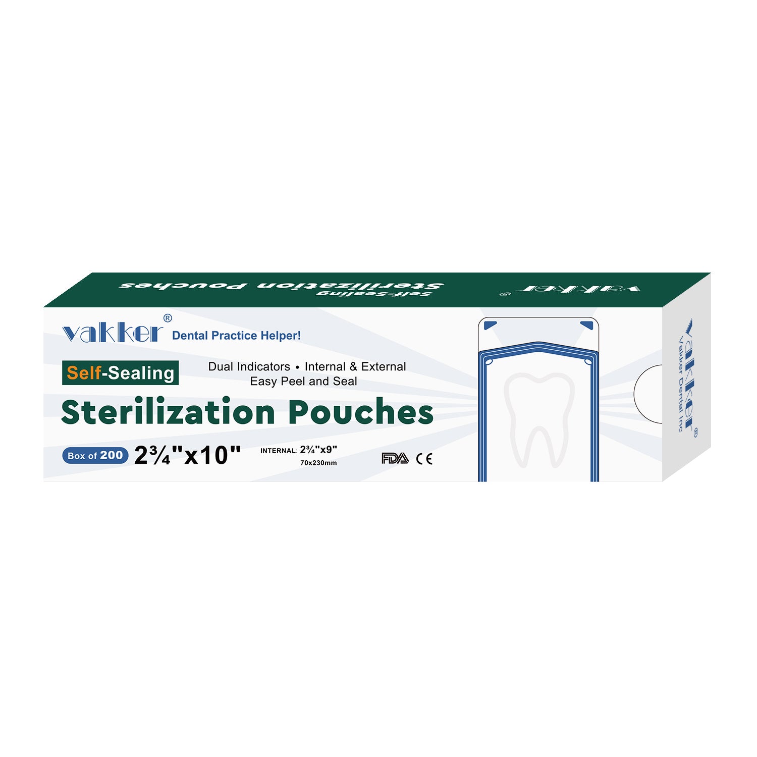Vakker® Seal-Sealing Sterilization Pouches 200pc/box