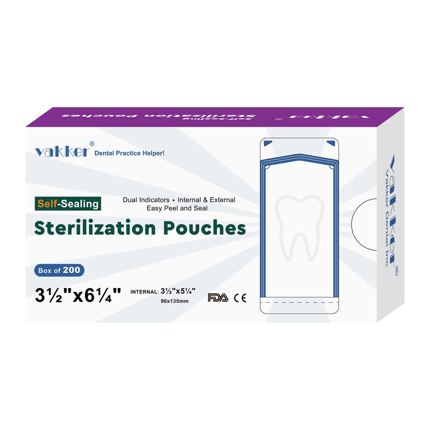 Vakker® Seal-Sealing Sterilization Pouches 200pc/box