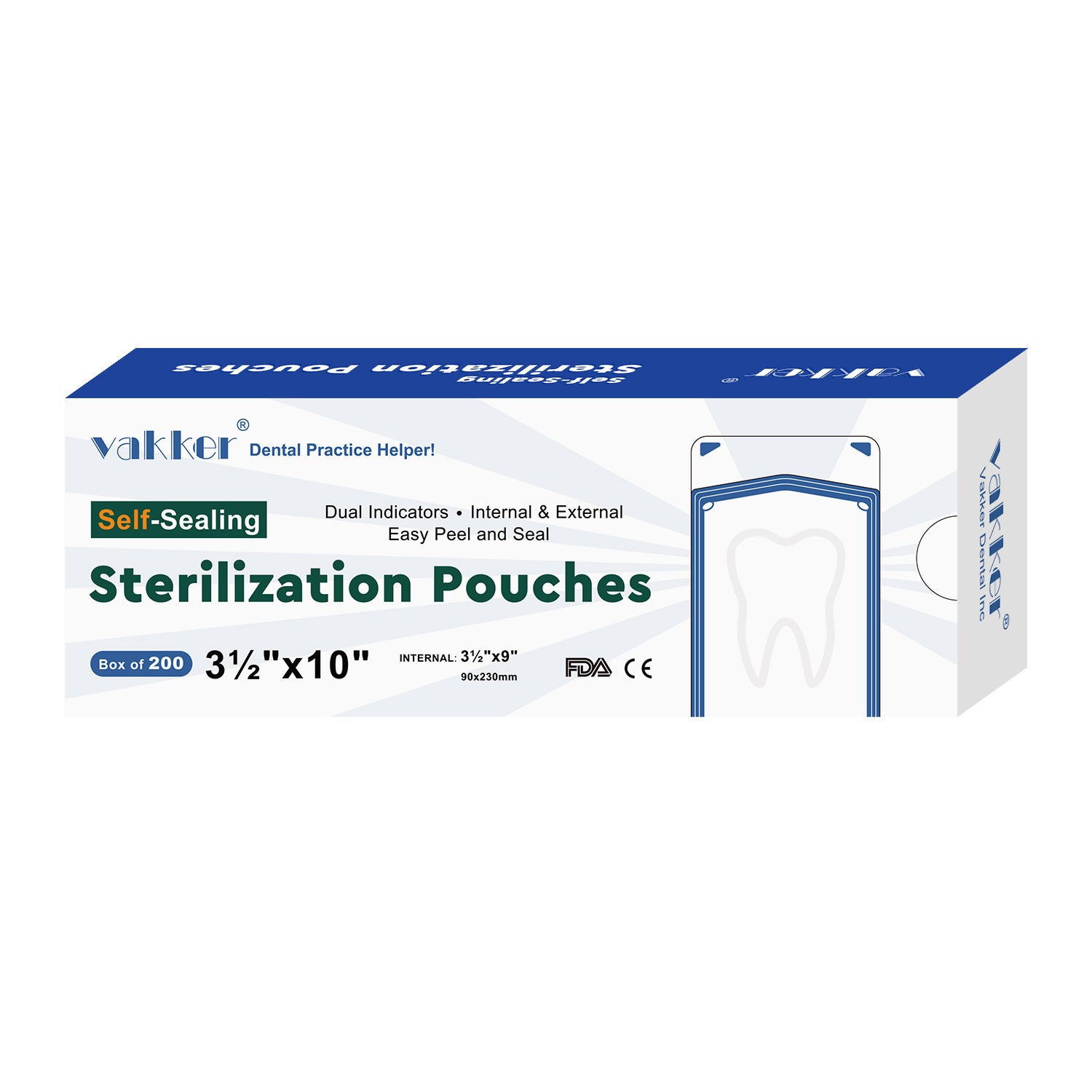 Vakker® Seal-Sealing Sterilization Pouches 200pc/box