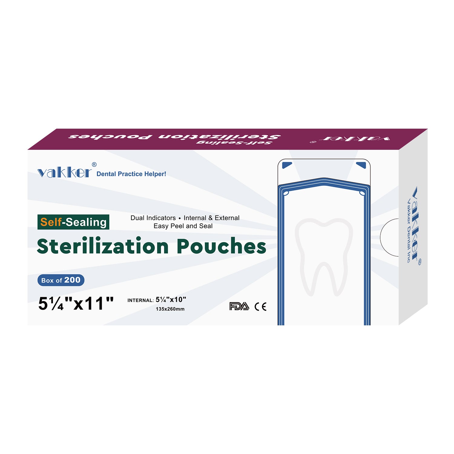 Vakker® Seal-Sealing Sterilization Pouches 200pc/box