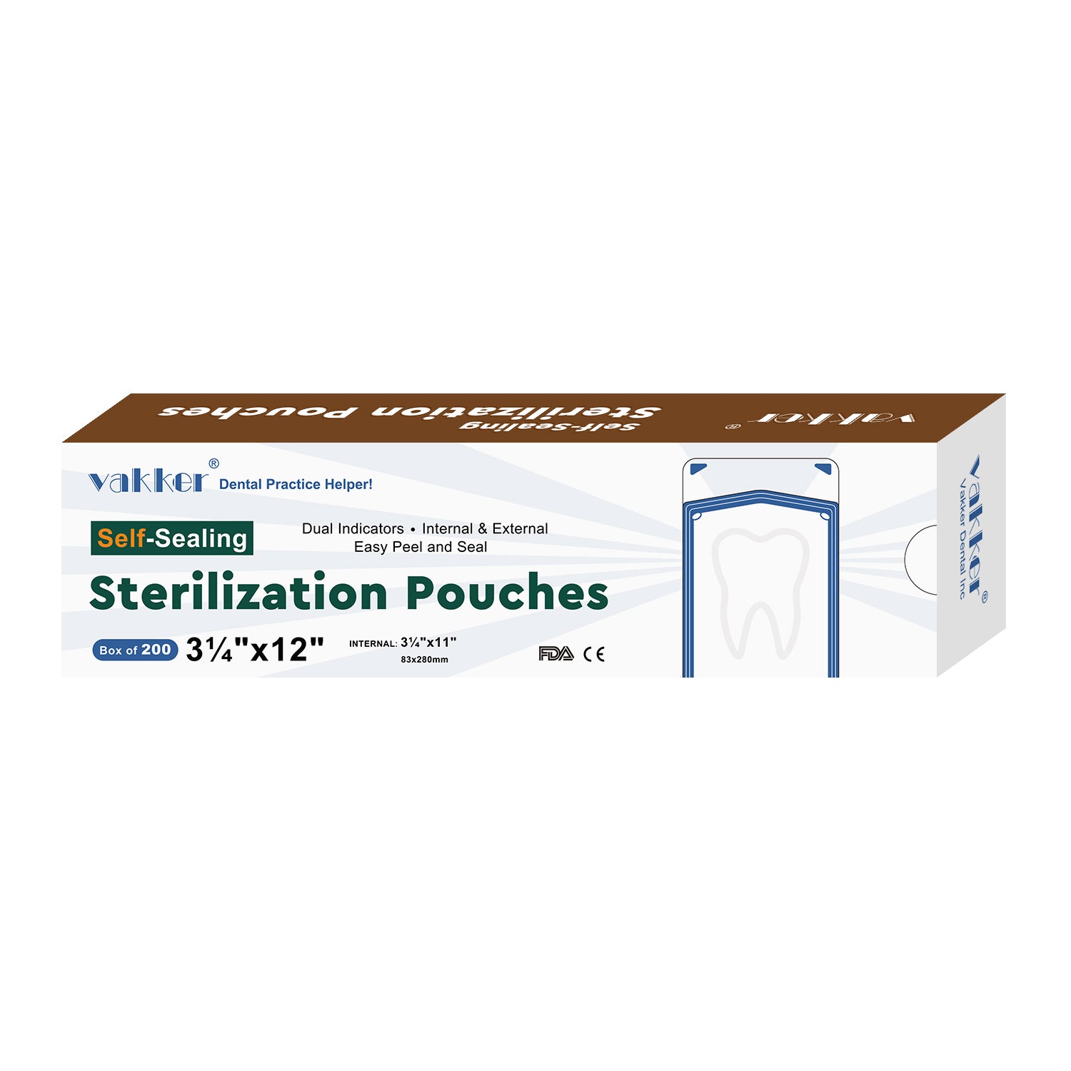 Vakker® Seal-Sealing Sterilization Pouches 200pc/box