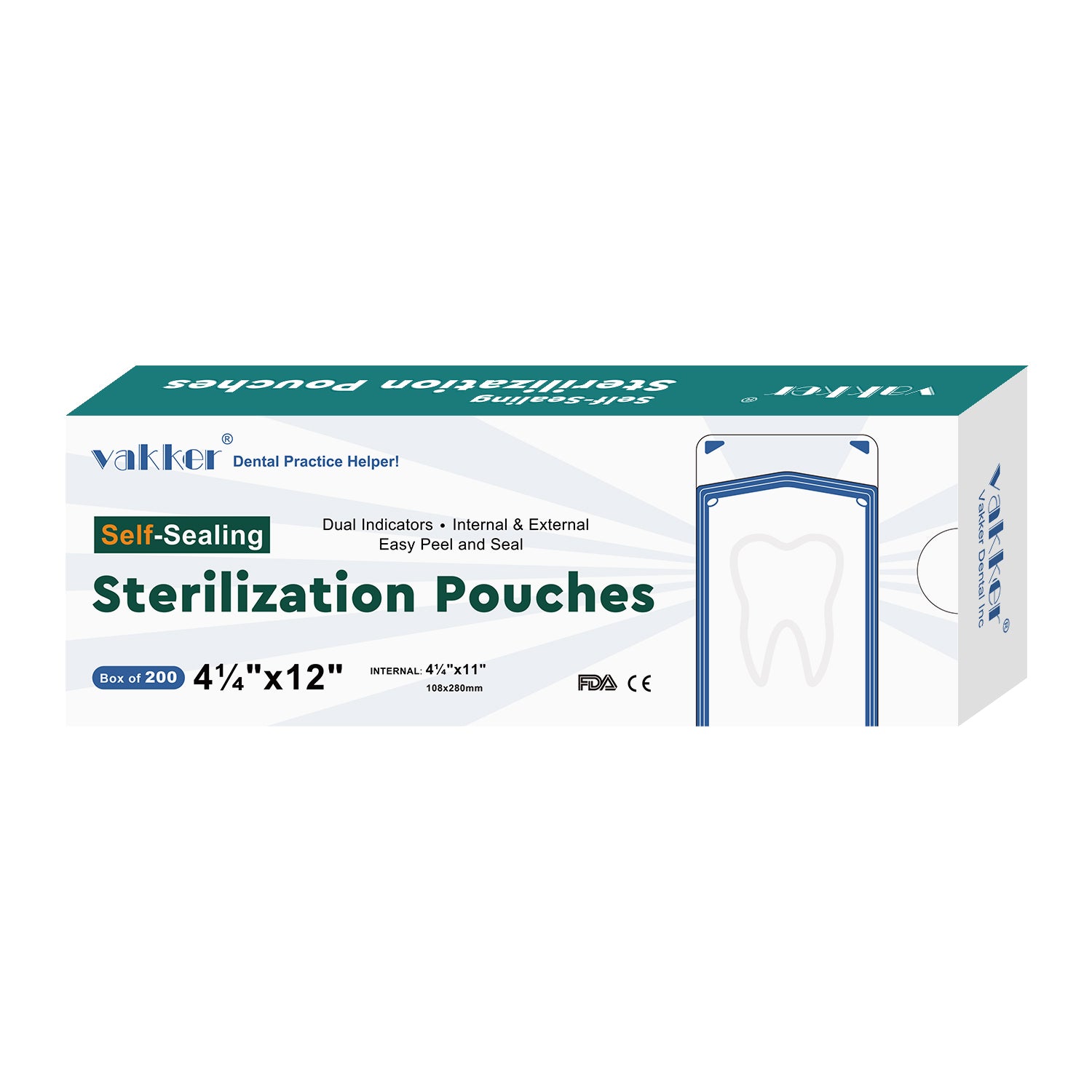 Vakker® Seal-Sealing Sterilization Pouches 200pc/box
