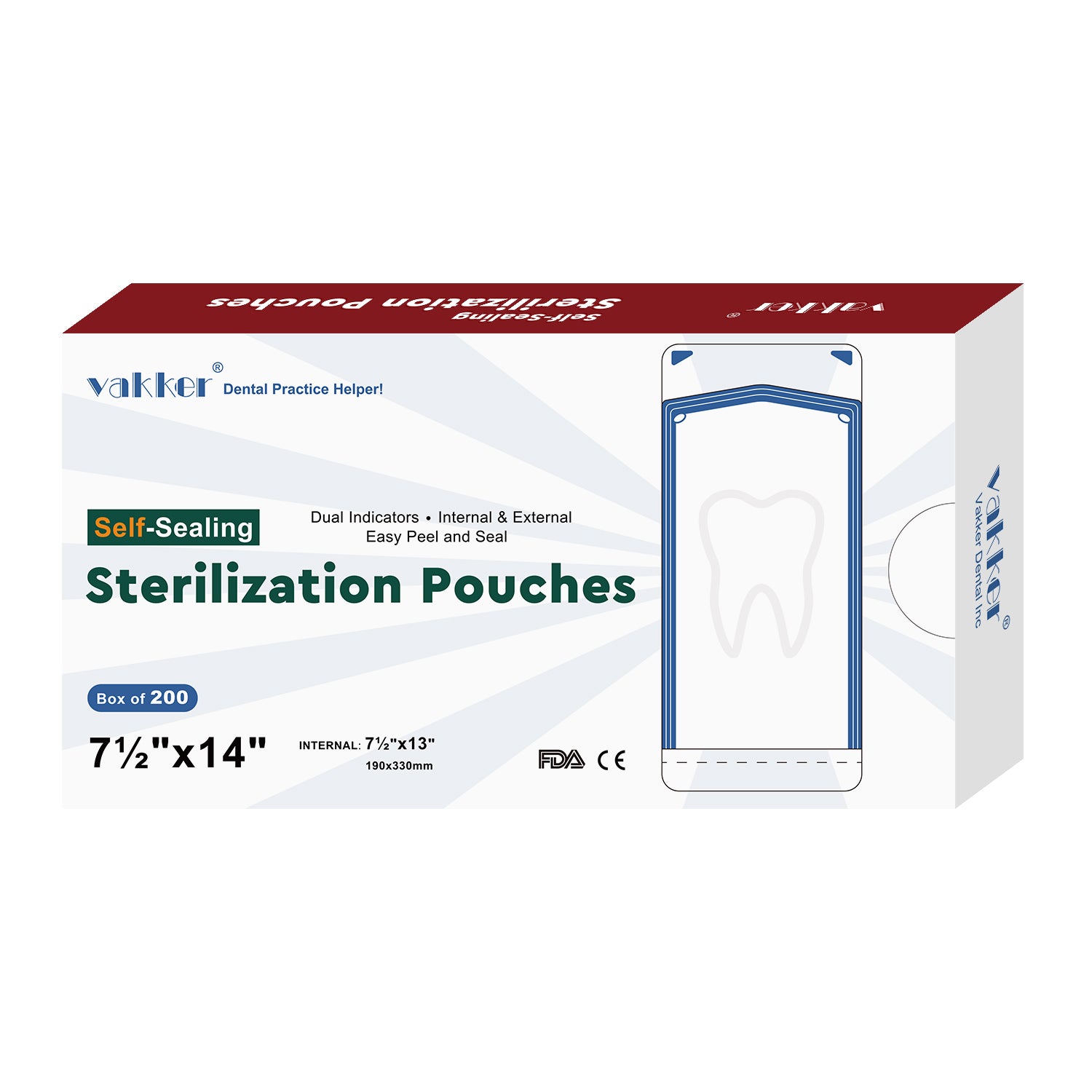 Vakker® Seal-Sealing Sterilization Pouches 200pc/box