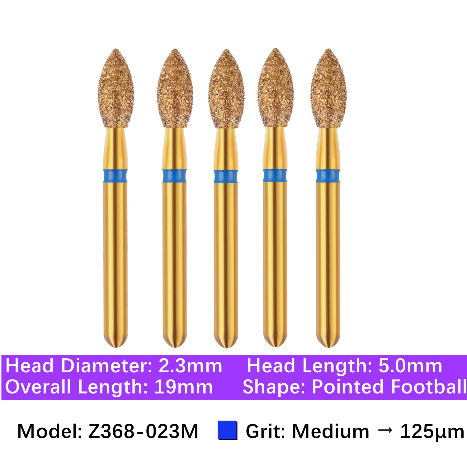 Vakker® Zirconia Cutting Diamond Bur, Z FG # 368-023M, Medium Grit, 5/pk