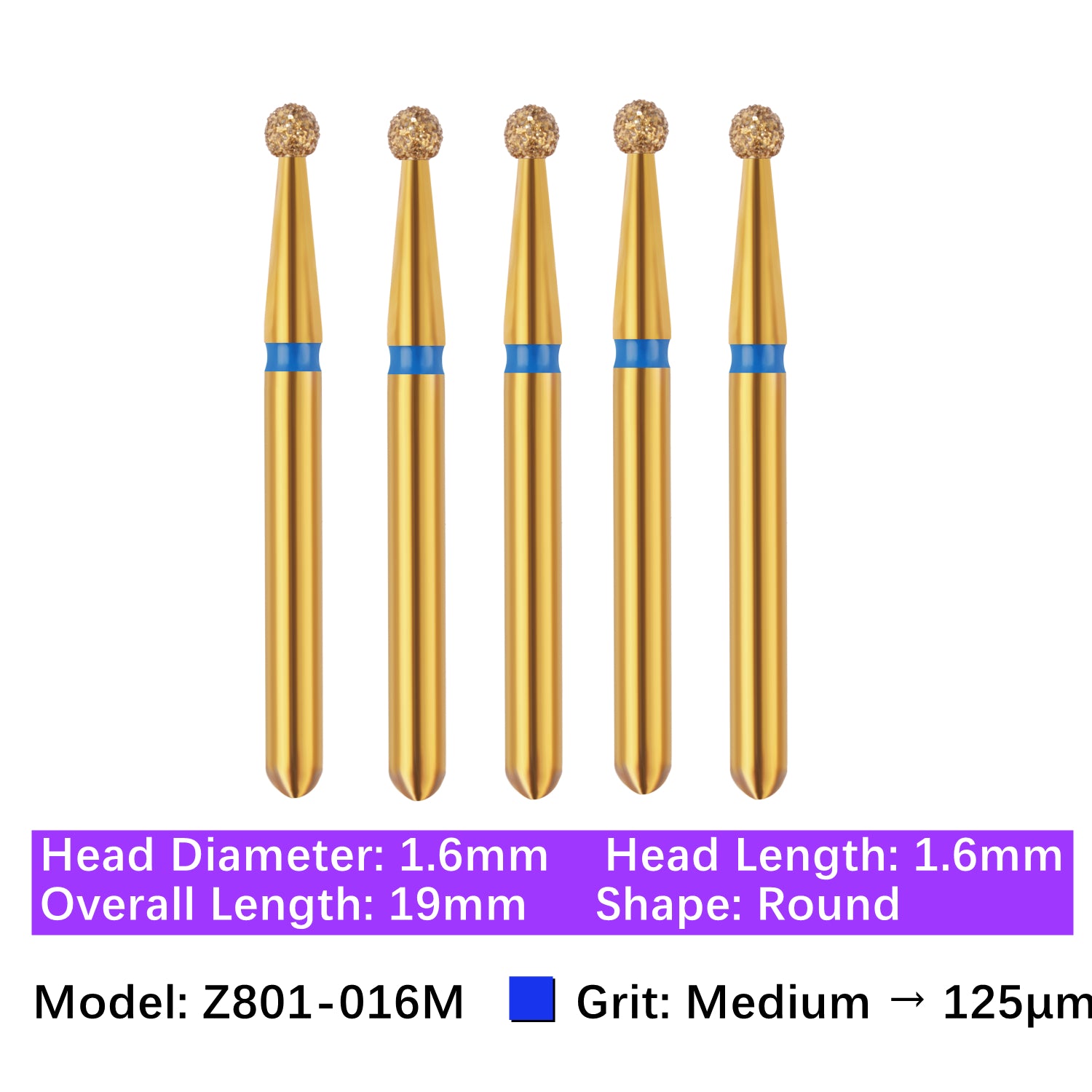 Vakker® Zirconia Cutting Diamond Bur, Z FG # 801-016M, Medium Grit, 5/pk