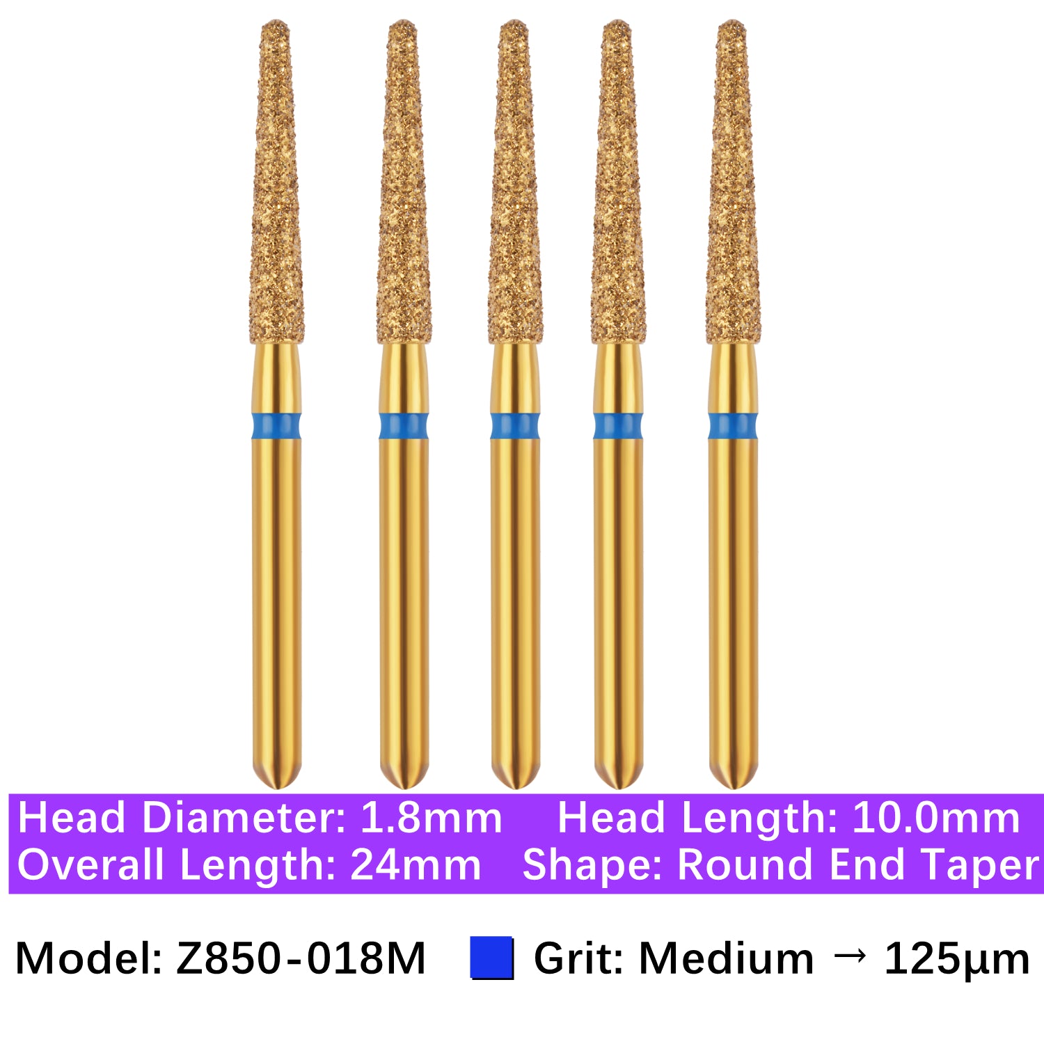 Vakker® Zirconia Cutting Diamond Bur, Z FG # 850-018M, Medium Grit, 5/pk
