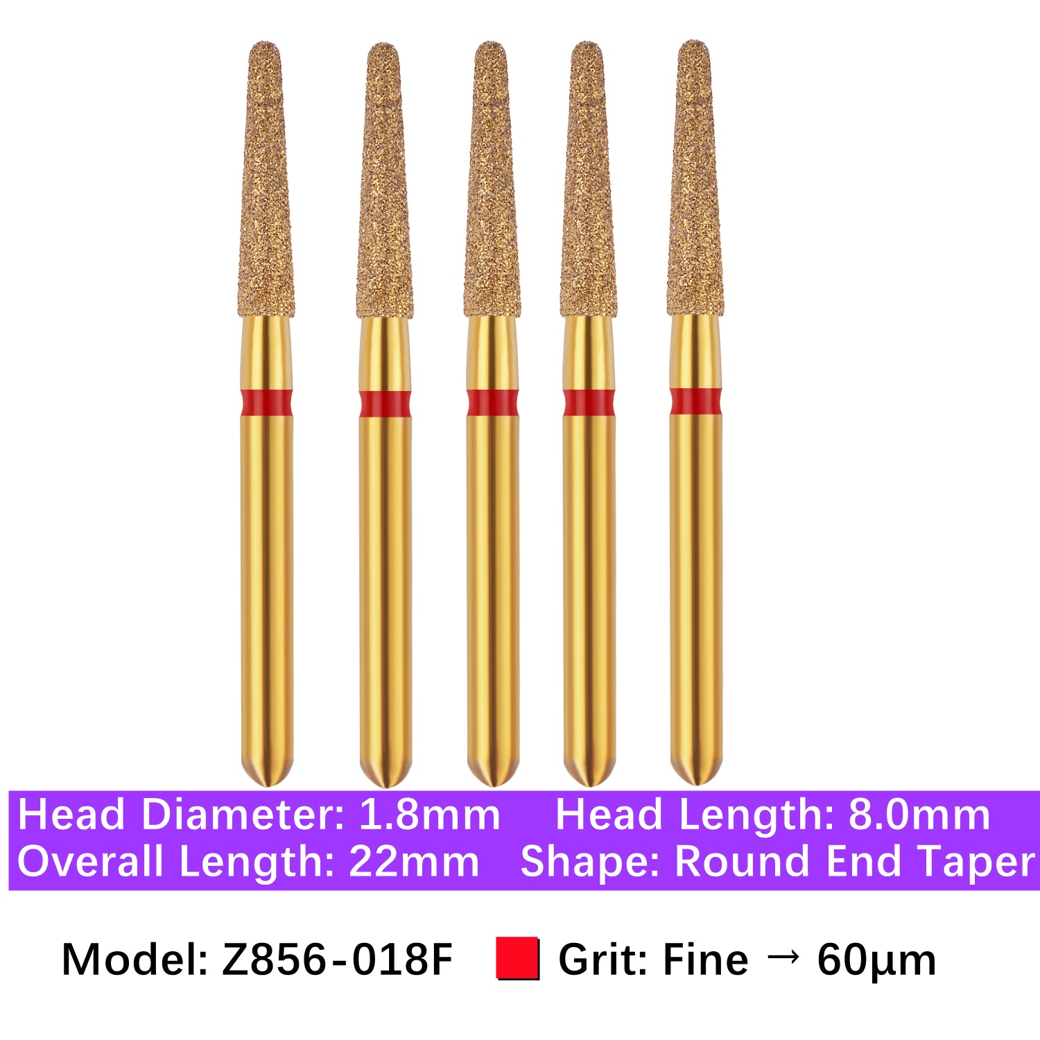Vakker® Zirconia Cutting Diamond Bur, Z FG # 856-018F, Fine Grit, 5/pk