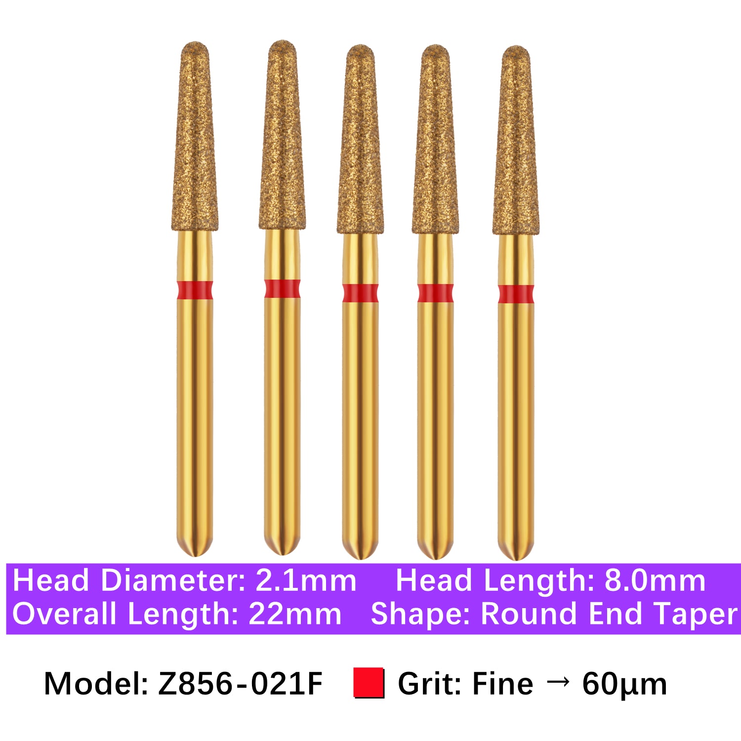 Vakker® Zirconia Cutting Diamond Bur, Z FG # 856-021F, Fine Grit, 5/pk