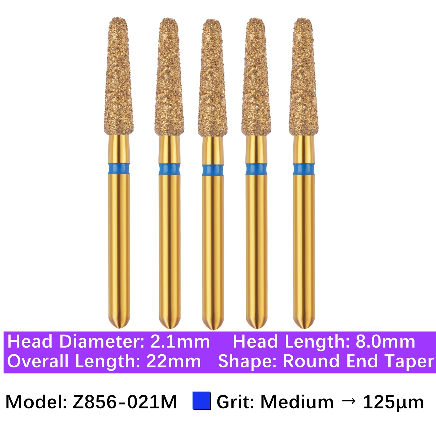 Vakker® Zirconia Cutting Diamond Bur, Z FG # 856-021M, Medium Grit, 5/pk