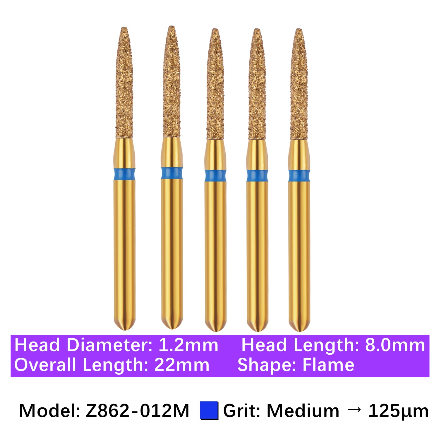 Vakker® Zirconia Cutting Diamond Bur, Z FG # 862-012M, Medium Grit, 5/pk