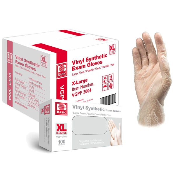 Basic Medical Clear Vinyl Synthetic Exam Gloves case of 1000
