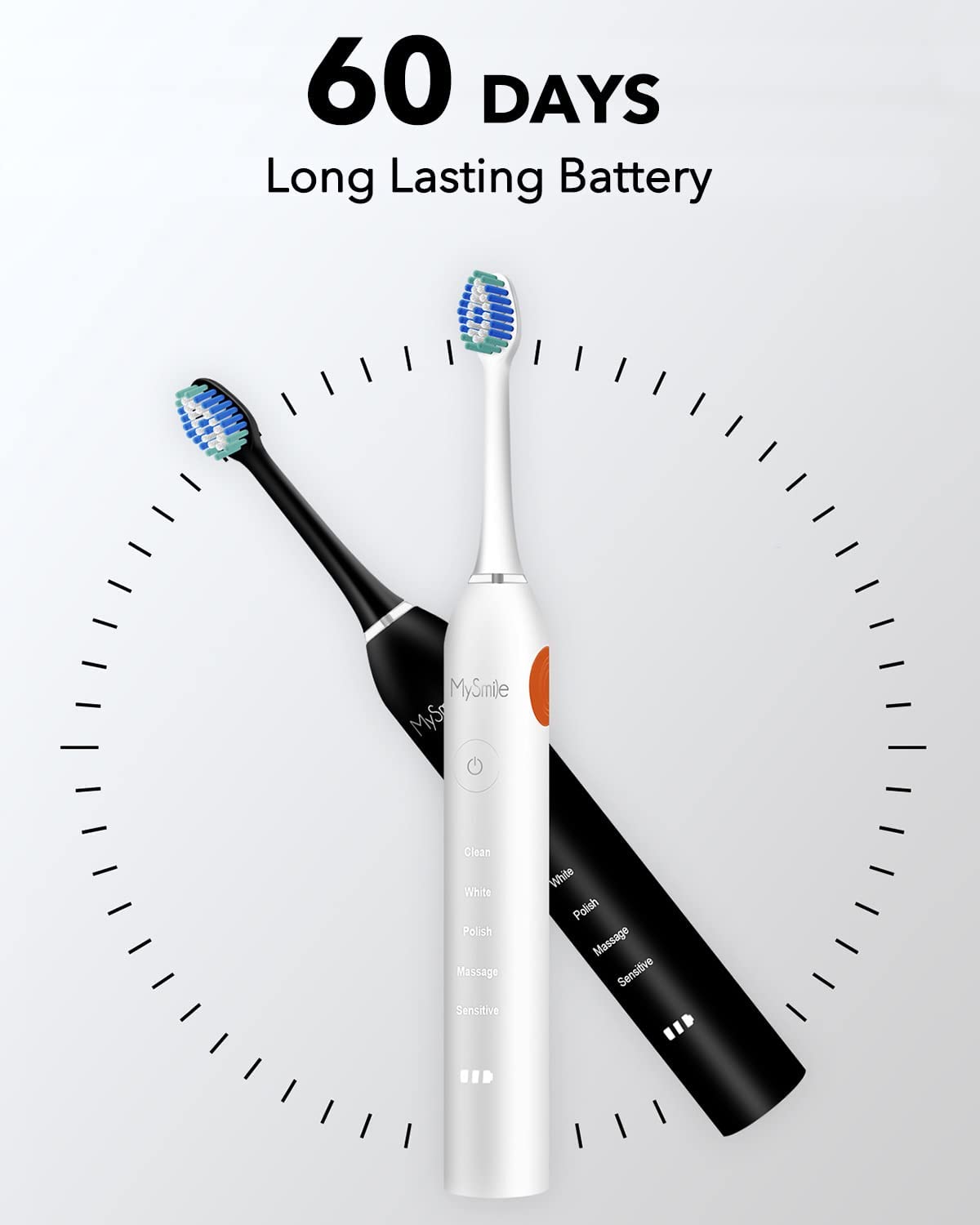 MySmile® Rechargeable Sonic Electronic Toothbrush with 6 Brush Heads & Travel Case