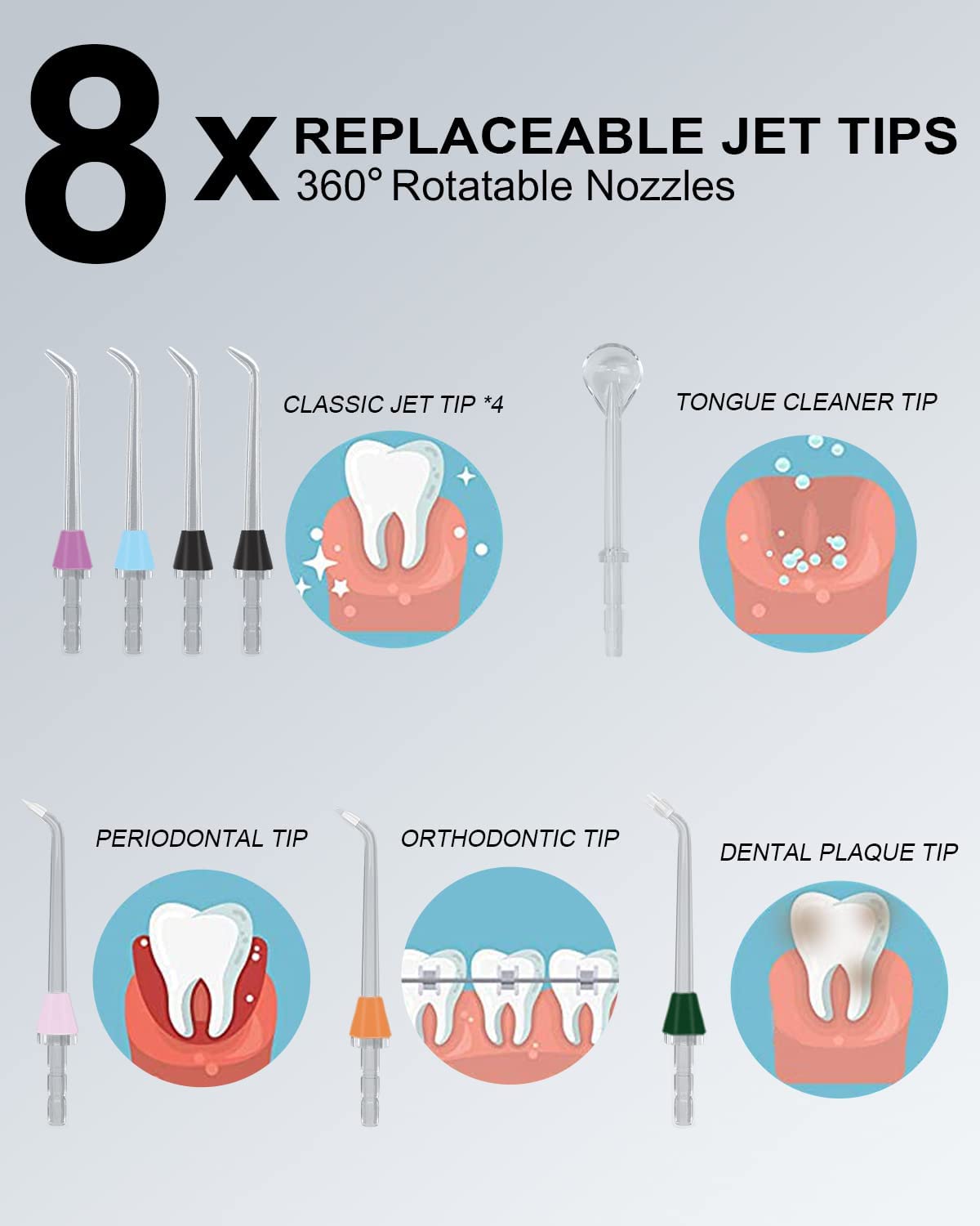 MySmile® Cordless Powder Dental Water Flosser Portable Oral Irrigator w/ OLED Display 5 Modes 8 Replaceable Jet Tips & 350 ML Detachable Water Tank