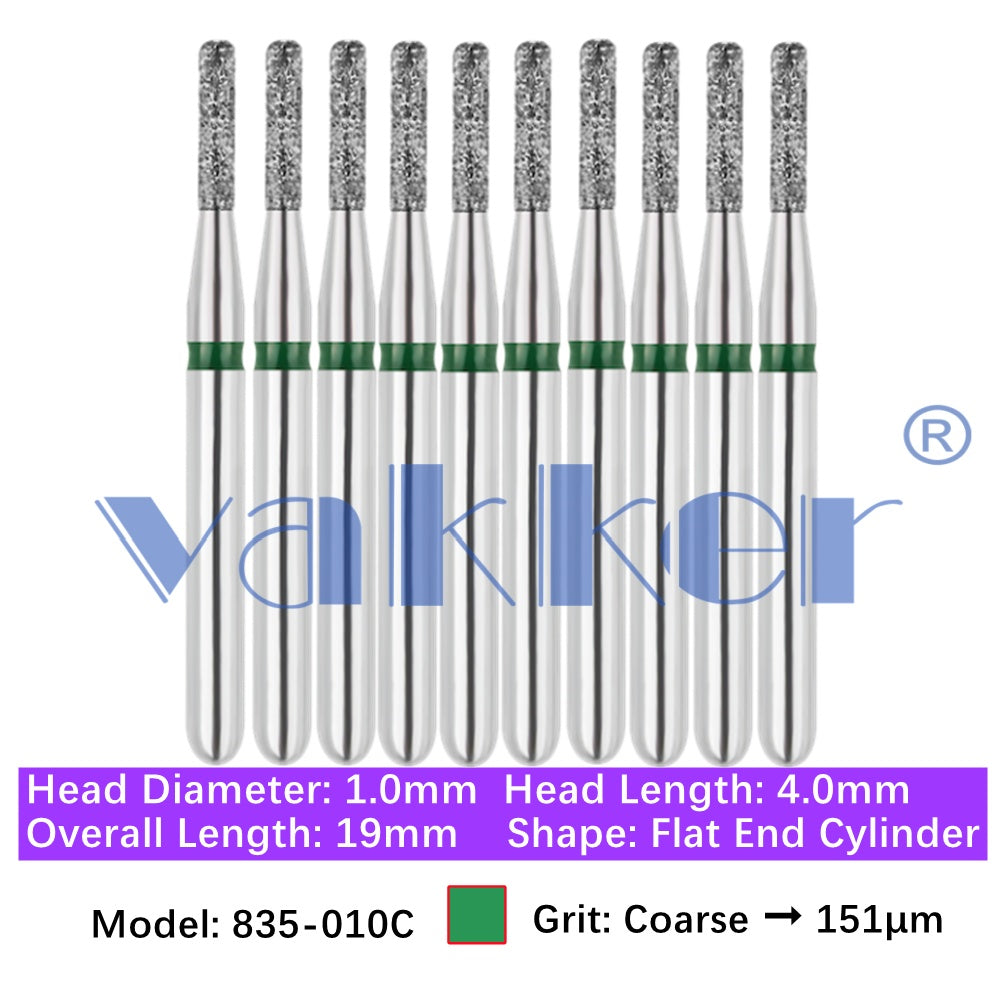 Vakker® Diamond Burs Flat End Cylinder Diamonds 10/pk