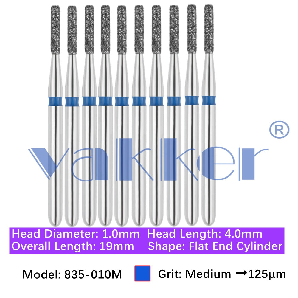 Vakker® Diamond Burs Flat End Cylinder Diamonds 10/pk