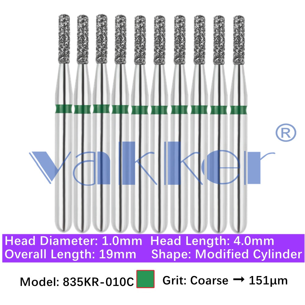 Vakker® Modified Cylinder/ Cylinder Rounded Shoulder Diamond Burs 10/pk