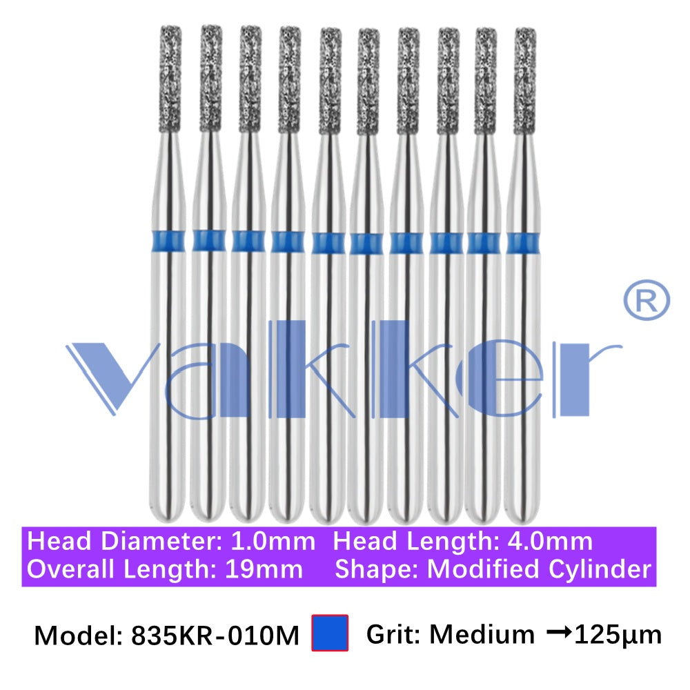 Vakker® Modified Cylinder/ Cylinder Rounded Shoulder Diamond Burs 10/pk