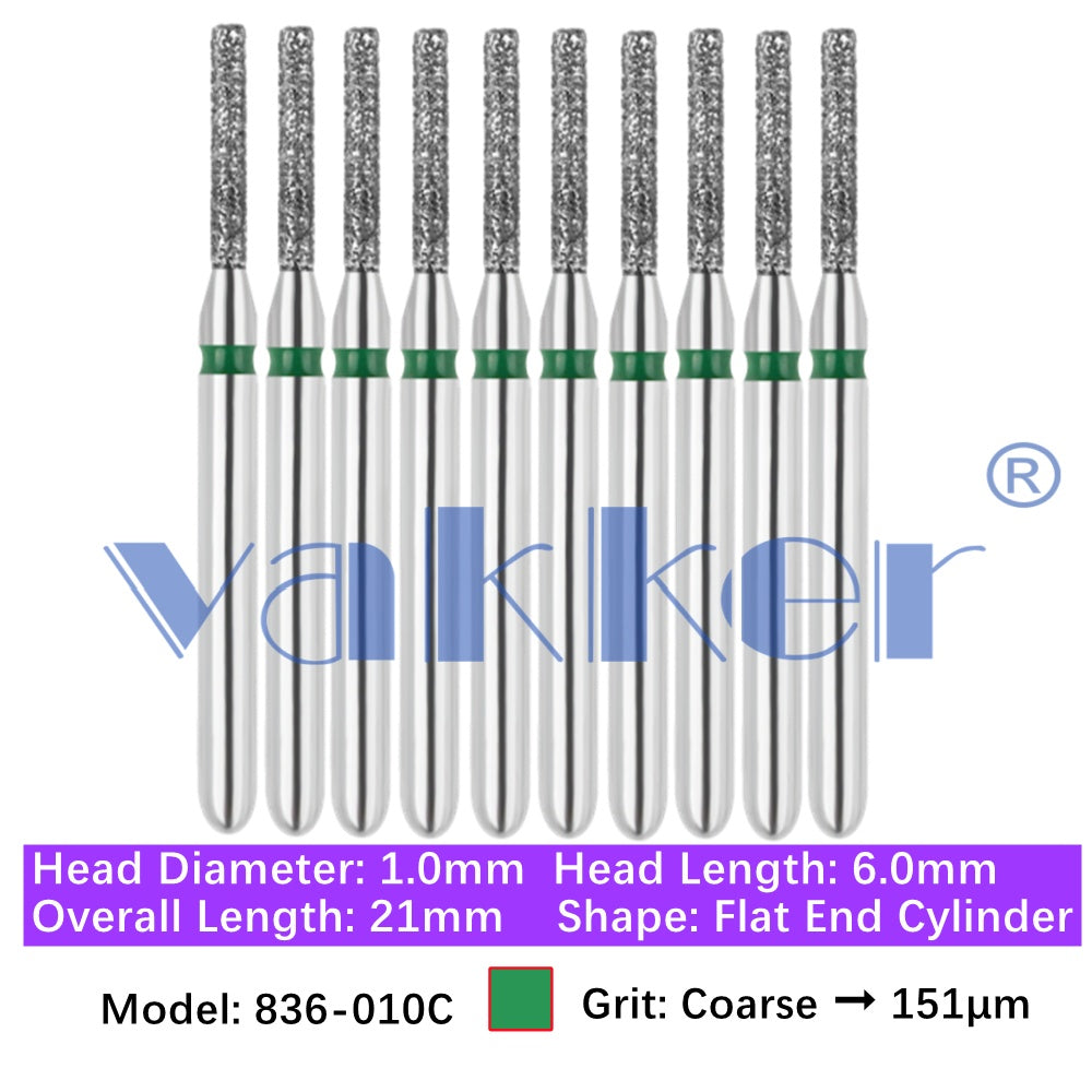 Vakker® Diamond Burs Flat End Cylinder Diamonds 10/pk