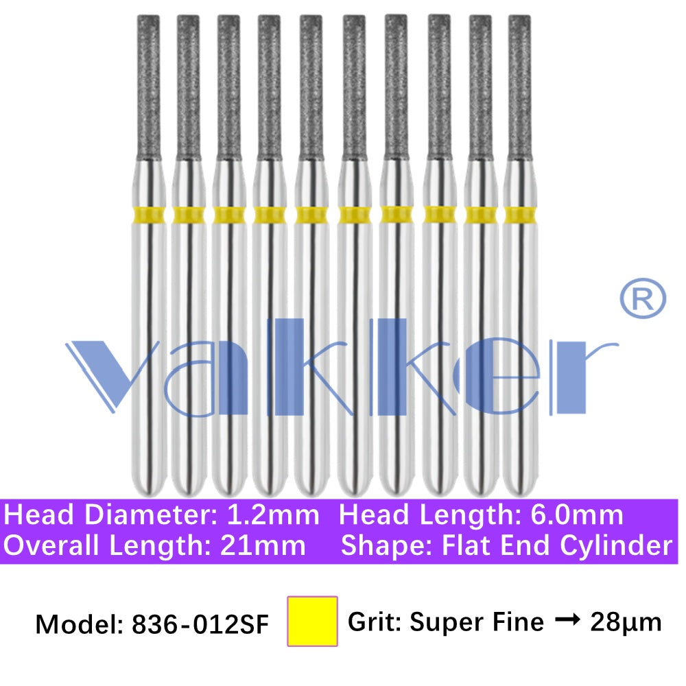 Vakker® Diamond Burs Flat End Cylinder Diamonds 10/pk