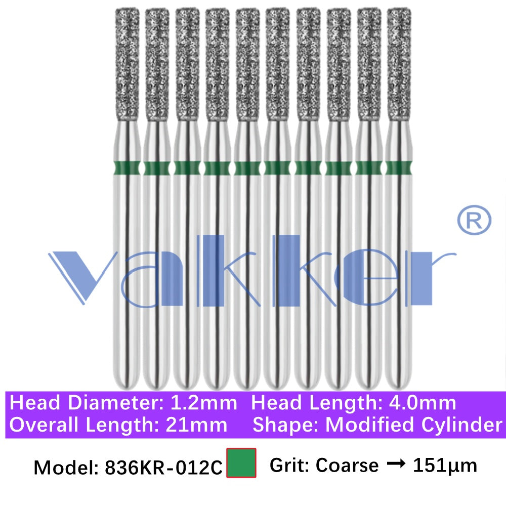 Vakker® Modified Cylinder/ Cylinder Rounded Shoulder Diamond Burs 10/pk