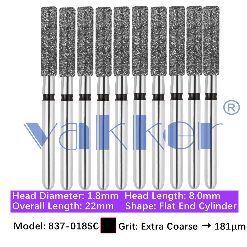 Vakker® Diamond Burs Flat End Cylinder Diamonds 10/pk