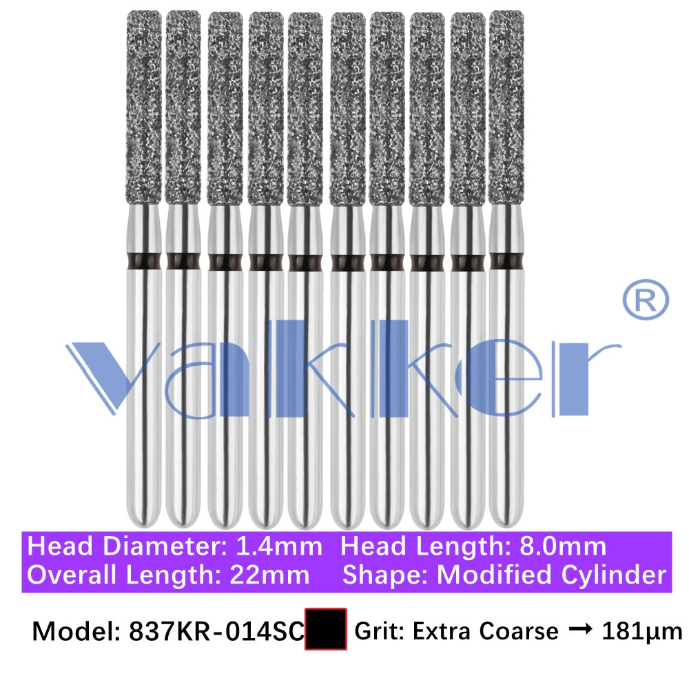 Vakker® Modified Cylinder/ Cylinder Rounded Shoulder Diamond Burs 10/pk