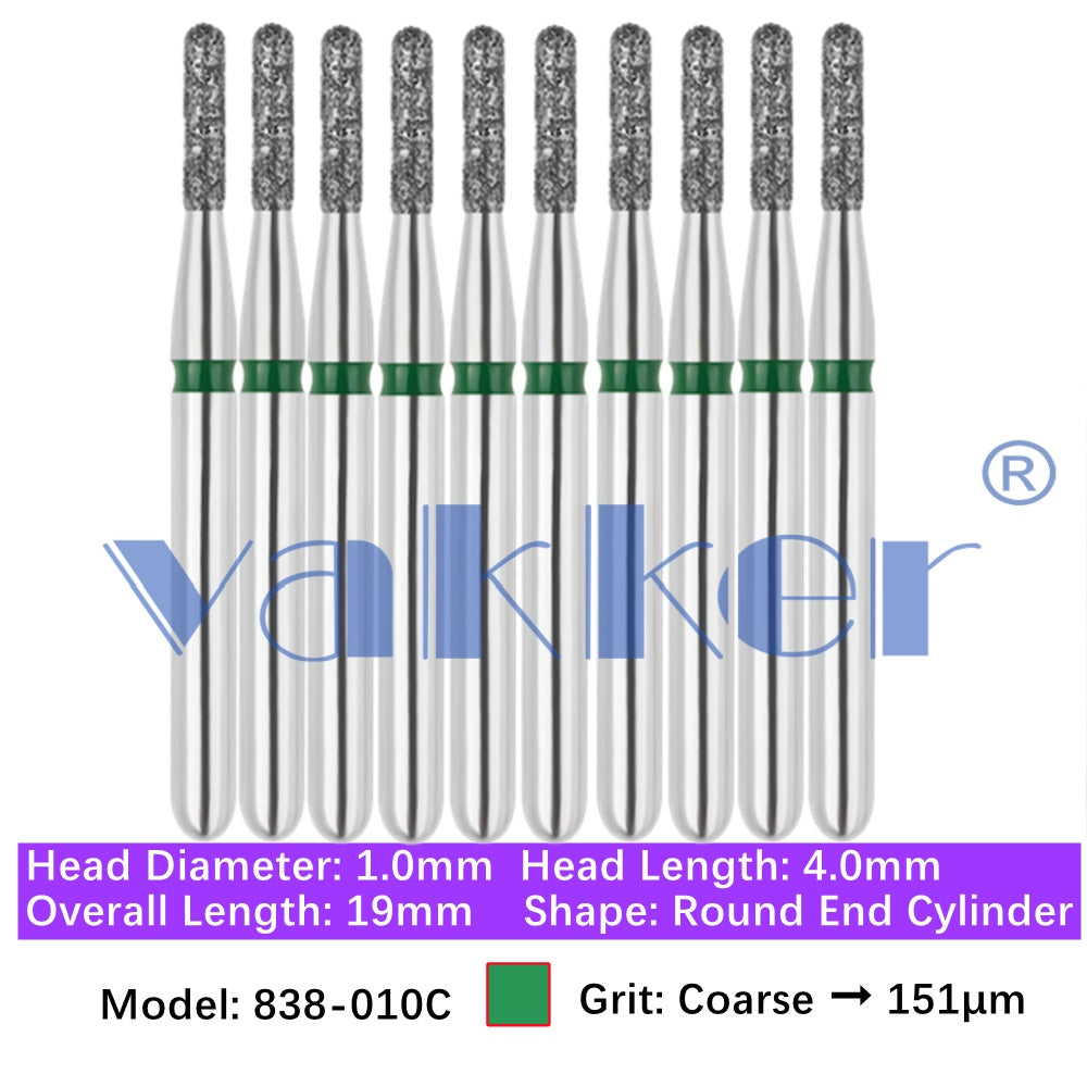 Vakker® Diamond Burs Round End Cylinder Diamond Burs 10/pk