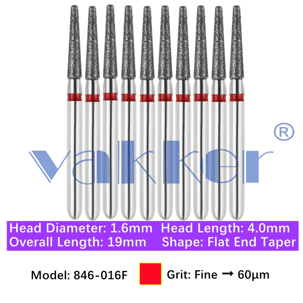 Vakker® Diamond Burs Flat End Taper Diamond Burs 10/pk