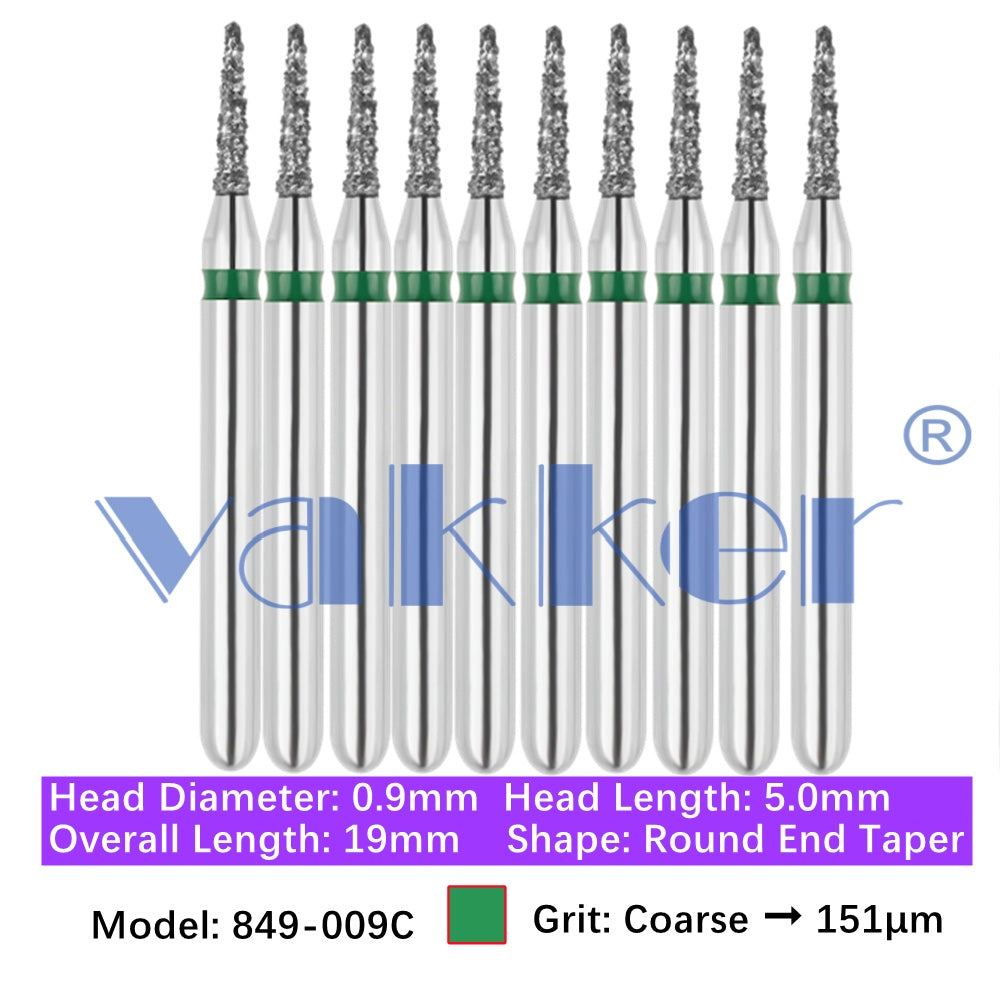 Vakker® Diamond Burs Round/Long Round End Taper Diamond Burs 10/pk