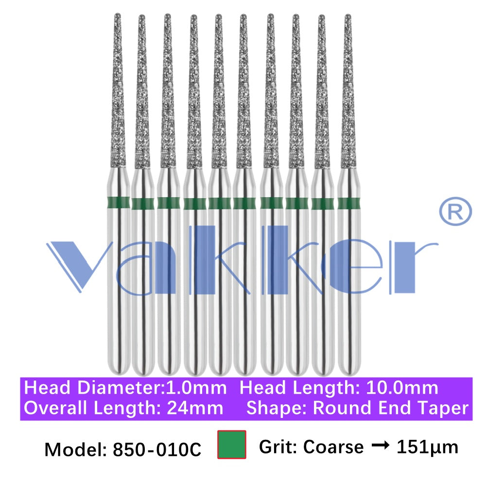 Vakker® Diamond Burs Round/Long Round End Taper Diamond Burs 10/pk