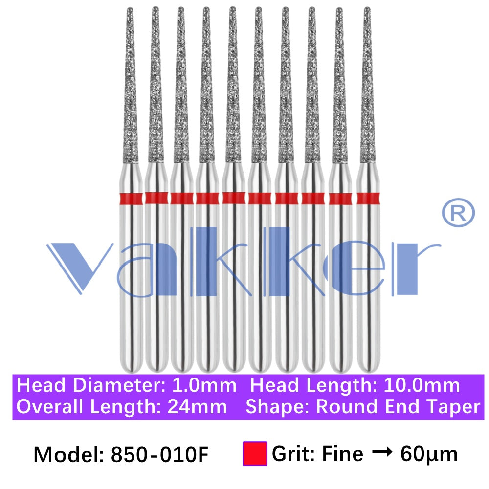 Vakker® Diamond Burs Round/Long Round End Taper Diamond Burs 10/pk