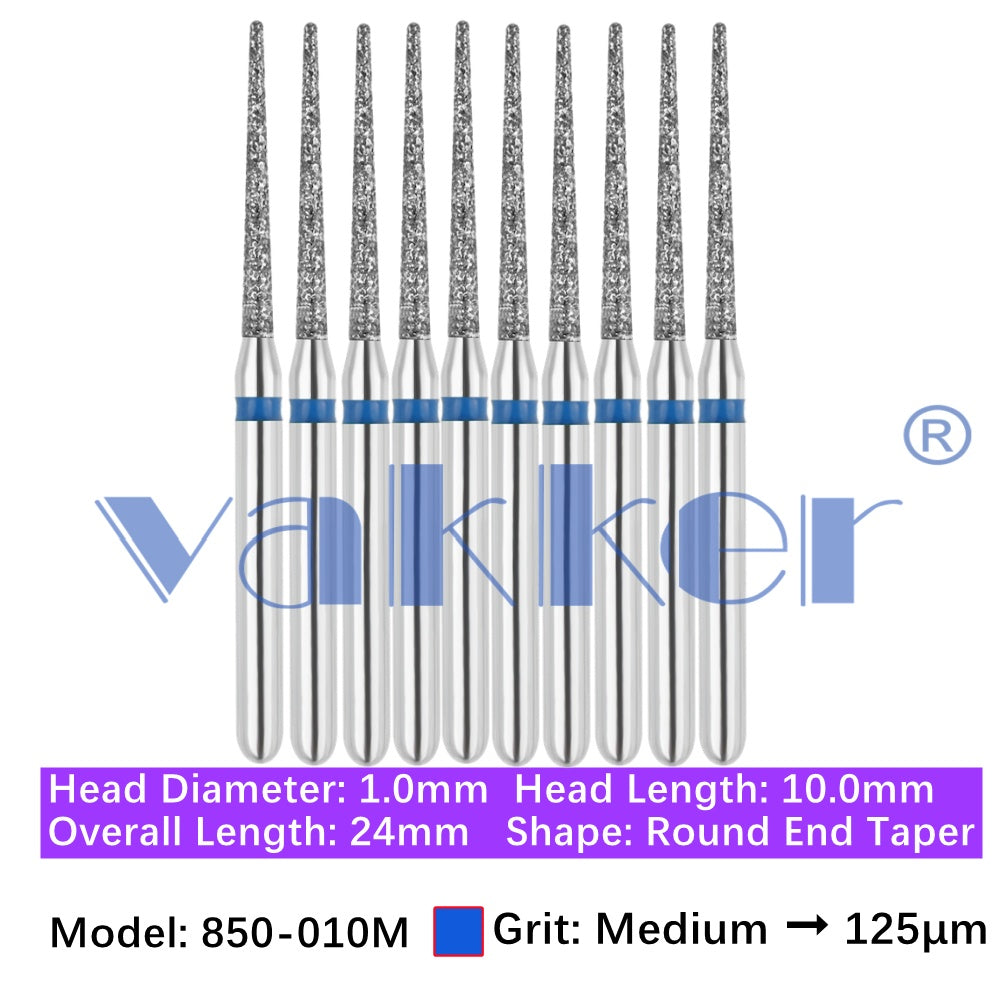 Vakker® Diamond Burs Round/Long Round End Taper Diamond Burs 10/pk