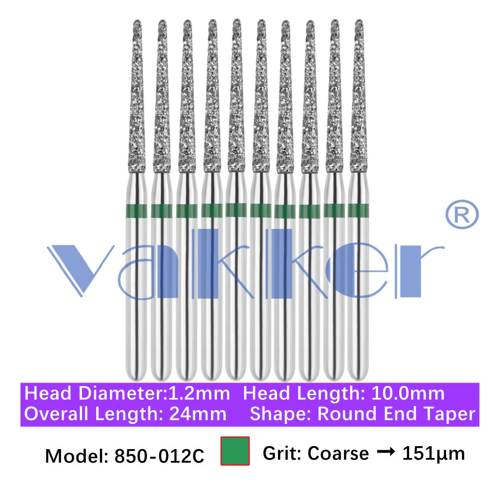 Vakker® Diamond Burs Round/Long Round End Taper Diamond Burs 10/pk