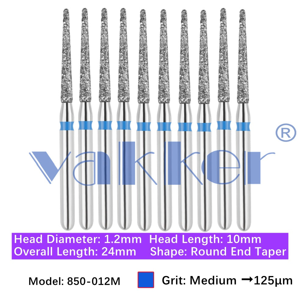 Vakker® Diamond Burs Round/Long Round End Taper Diamond Burs 10/pk