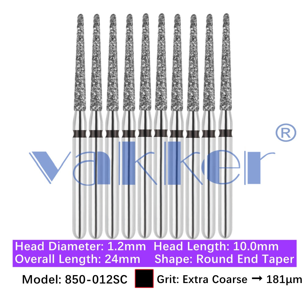 Vakker® Diamond Burs Round/Long Round End Taper Diamond Burs 10/pk