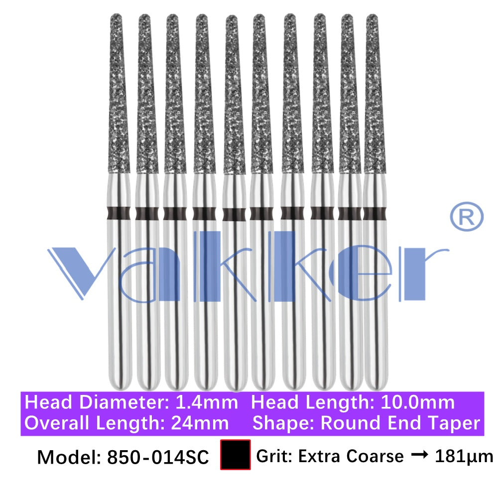 Vakker® Diamond Burs Round/Long Round End Taper Diamond Burs 10/pk