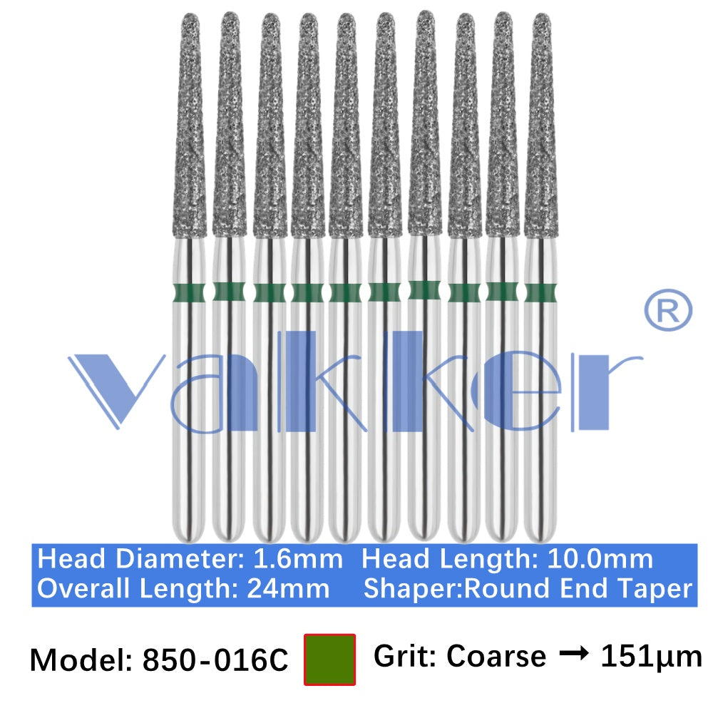 Vakker® Diamond Burs Round/Long Round End Taper Diamond Burs 10/pk