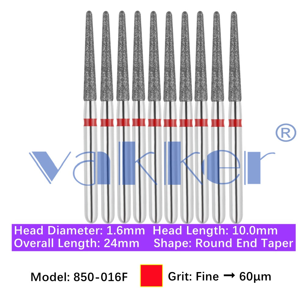 Vakker® Diamond Burs Round/Long Round End Taper Diamond Burs 10/pk