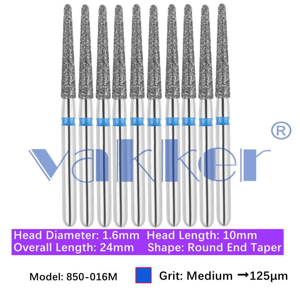 Vakker® Diamond Burs Round/Long Round End Taper Diamond Burs 10/pk