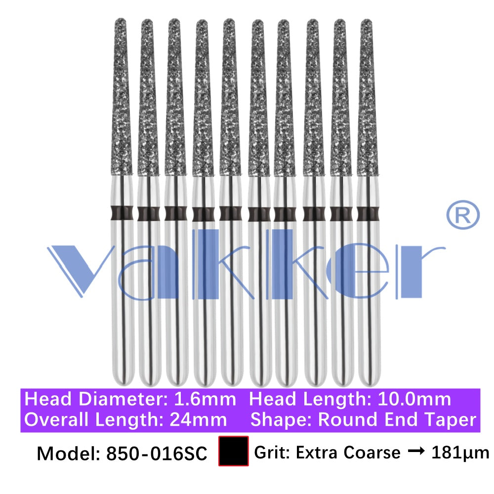 Vakker® Diamond Burs Round/Long Round End Taper Diamond Burs 10/pk