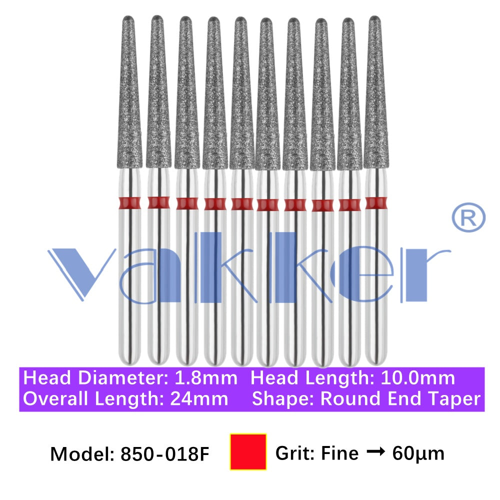 Vakker® Diamond Burs Round/Long Round End Taper Diamond Burs 10/pk