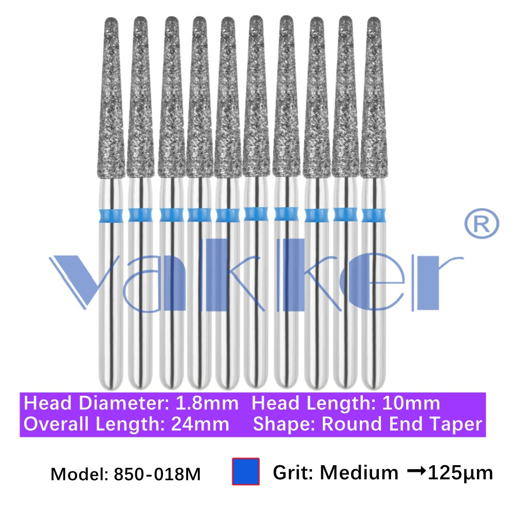 Vakker® Diamond Burs Round/Long Round End Taper Diamond Burs 10/pk