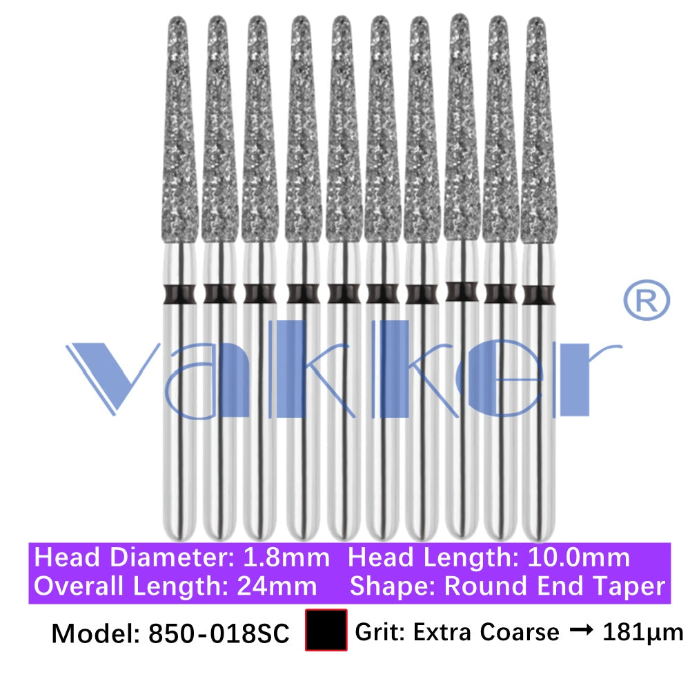 Vakker® Diamond Burs Round/Long Round End Taper Diamond Burs 10/pk