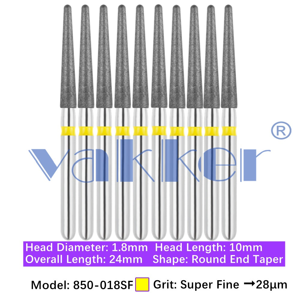 Vakker® Diamond Burs Round/Long Round End Taper Diamond Burs 10/pk