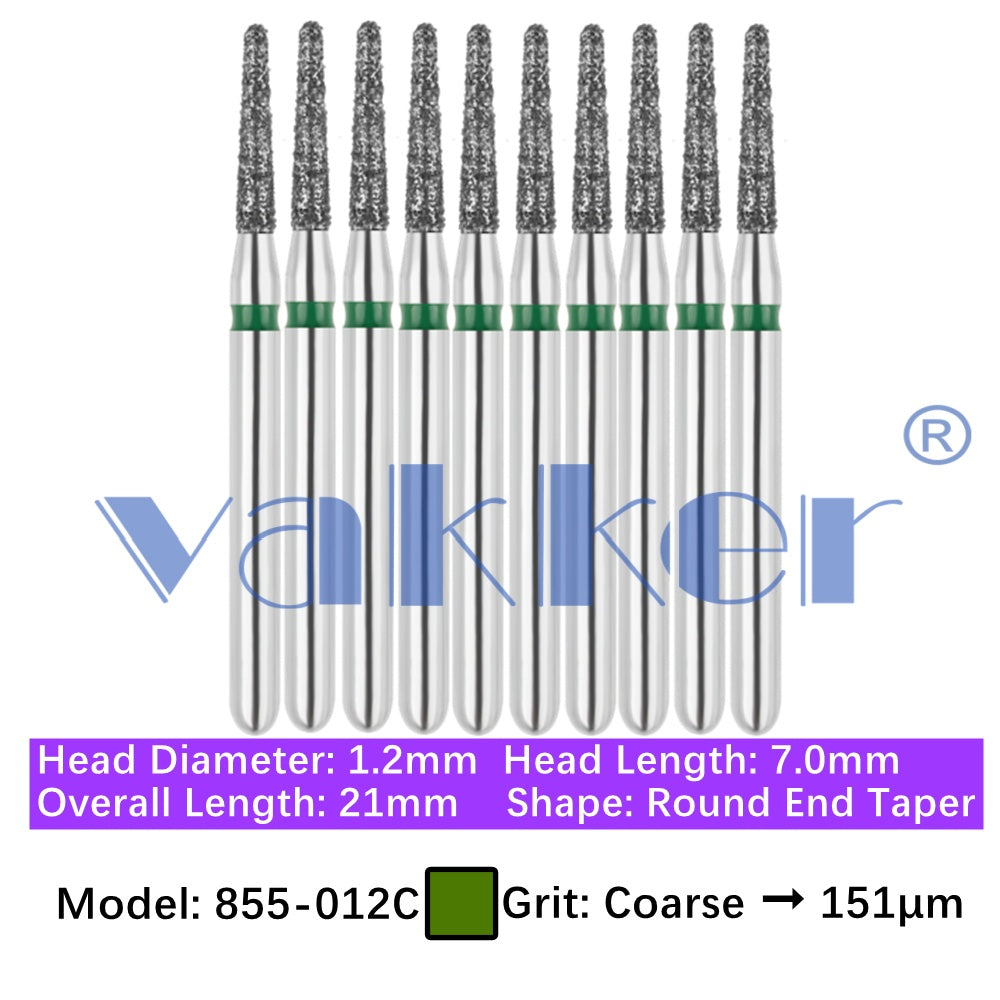 Vakker® Diamond Burs Round/Long Round End Taper Diamond Burs 10/pk